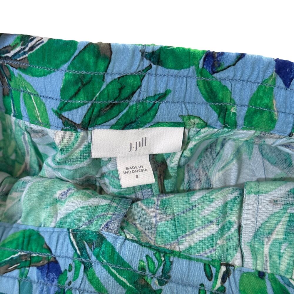 J. Jill Pull-On Shorts Small Blue Green Tropical Leaf Print Pockets Rayon Tassel - Picture 2 of 10